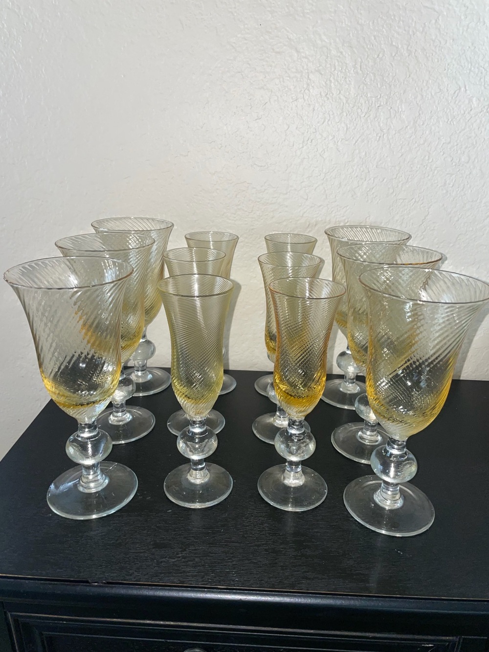 Vintage Italian Wine Glass Set of 12 Amber Swirl Golf Ball Stem Champagne Goblet